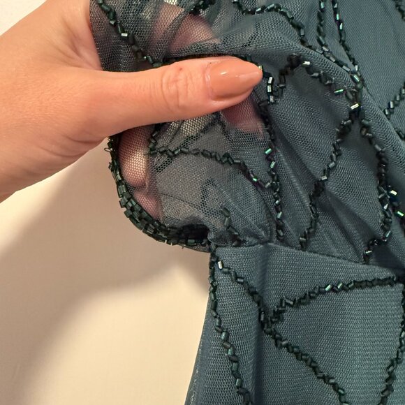 Adrianna Papell Emerald Green Beaded Blouson Sleeve Evening Gown Maxi Dress - Picture 7 of 12